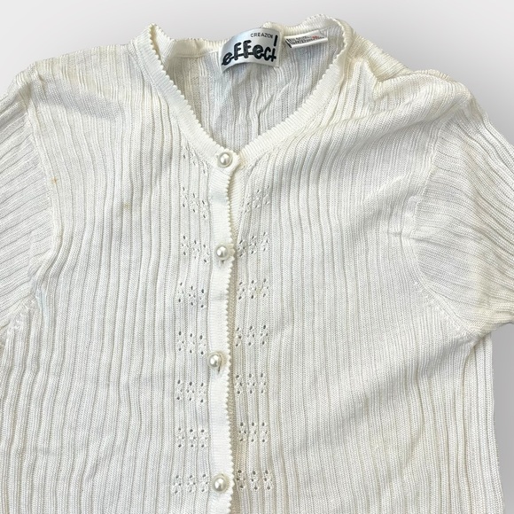 Creazioni Effeci Cream White Ribbed Cardigan w/ Pearl Buttons Girly Coquette - Picture 3 of 5